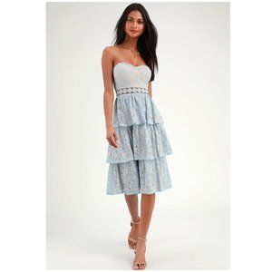 NWT Lulus Adorn Blue Lace Strapless Midi Dress